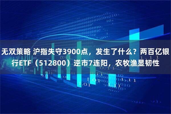 无双策略 沪指失守3900点，发生了什么？两百亿银行ETF（512800）逆市7连阳，农牧渔显韧性