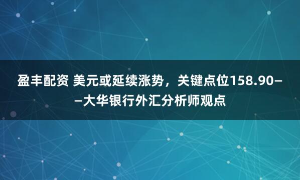 盈丰配资 美元或延续涨势，关键点位158.90——大华银行外汇分析师观点